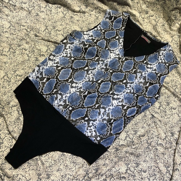 Commando blue black python snake animal print bodysuit XL - Picture 1 of 5